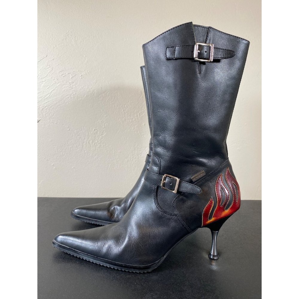 Vintage 90s Harley Davidson Surefire Flame Steel High Heel Leather Boots 7.5